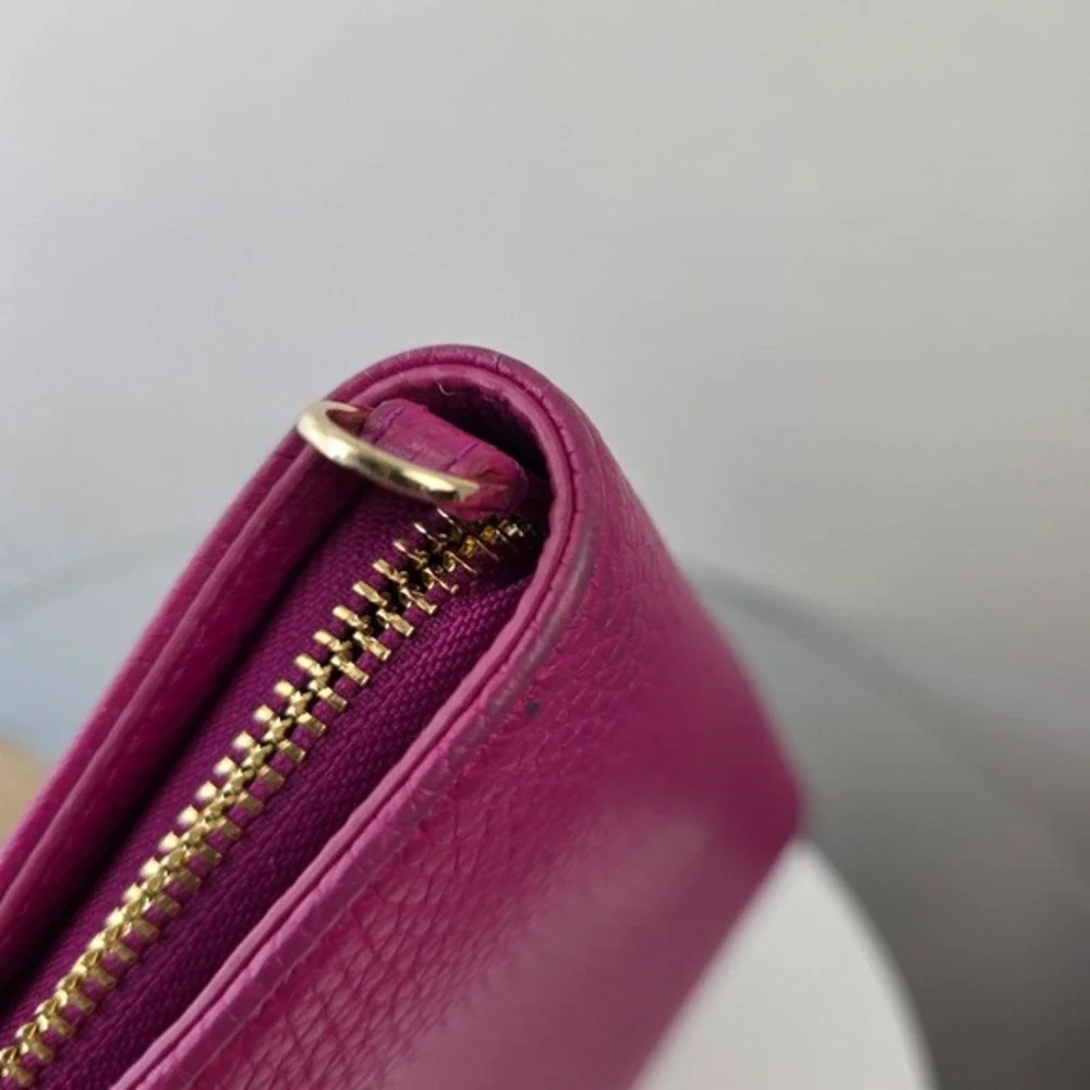 Tory Burch Miller Zip‎ Continental Wallet Magenta Pink Pebbled Leather Good
